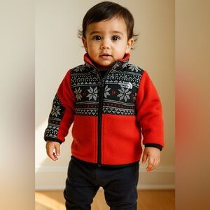 The North Face Kids Fleece Jacket in Red & Black with Snowflake Pattern